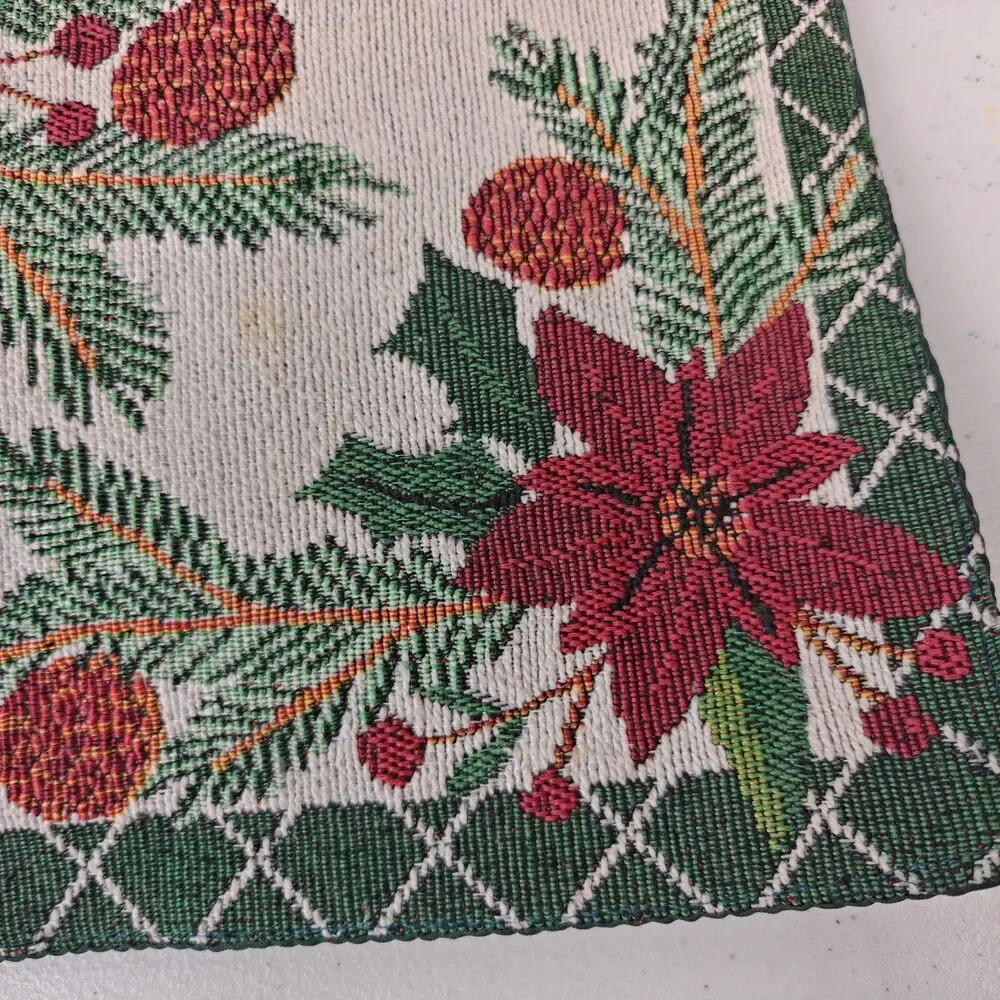 Poinsettia And Berries Embroidered Table Placemats Christmas Winter Family